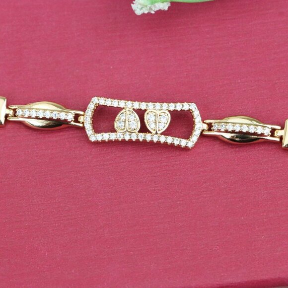 "Elegant Rose Gold Bracelet with Double Drop Stone Accent, XPBL0919 - Picture 11 of 12